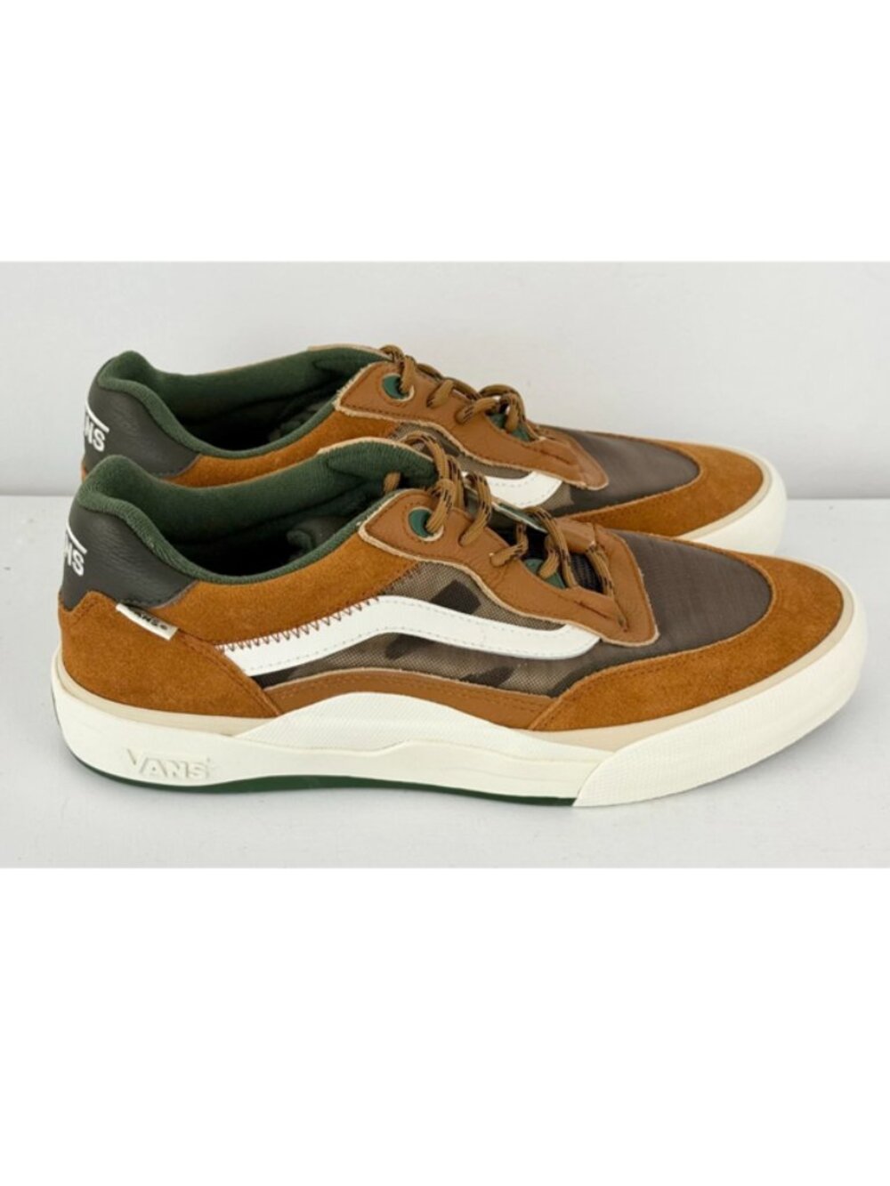 Men's 12 - VANS Wayvee Ginger Root Brown Green Suede Mesh Skate Shoes - 500714